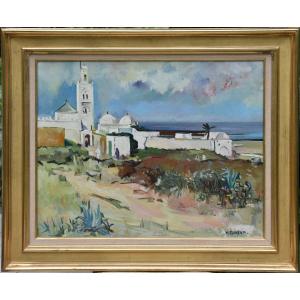 Marcel Busson "mosque By The Sea" Oil On Canvas 50x61